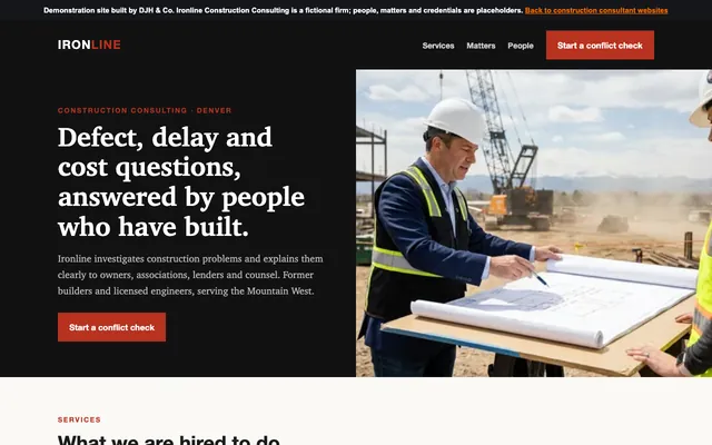 Screenshot of the Construction Consultants example site