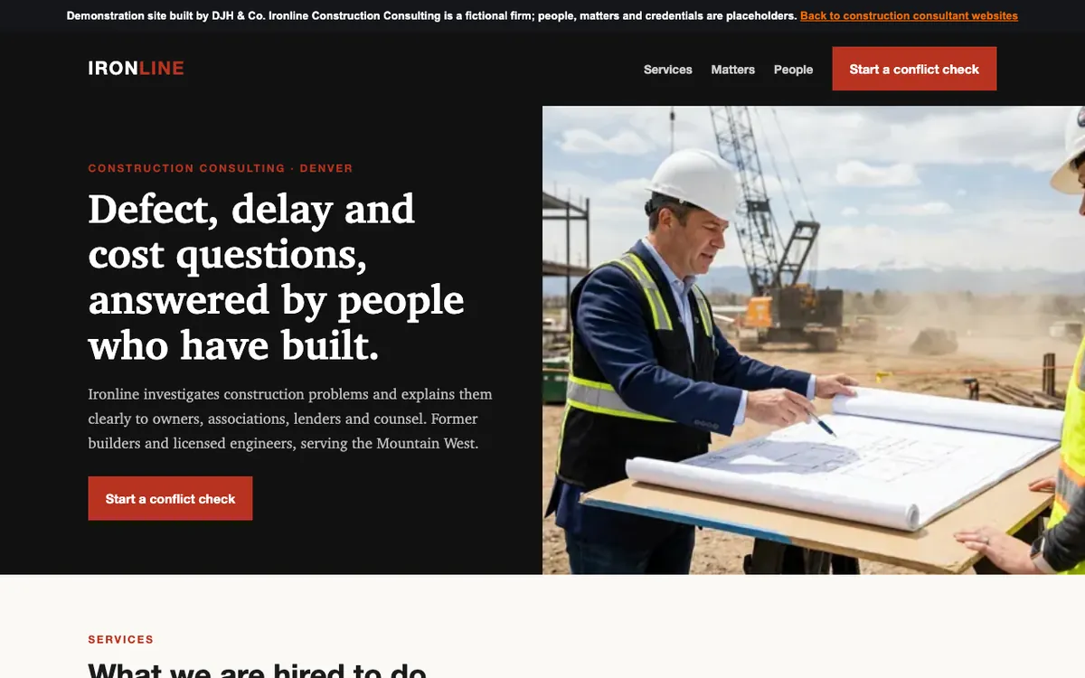 Screenshot of the Construction Consultants example site
