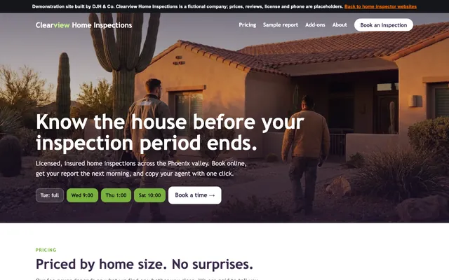 Screenshot of the Home Inspectors example site