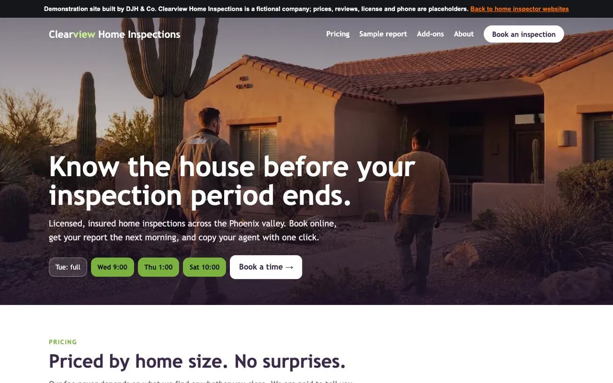 Screenshot of the Home Inspectors example site