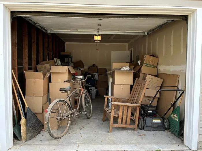 Customer photo of a cluttered garage