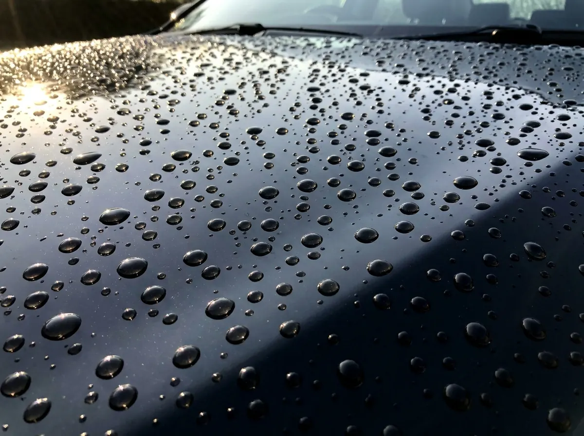 Water beading on a ceramic coated hood