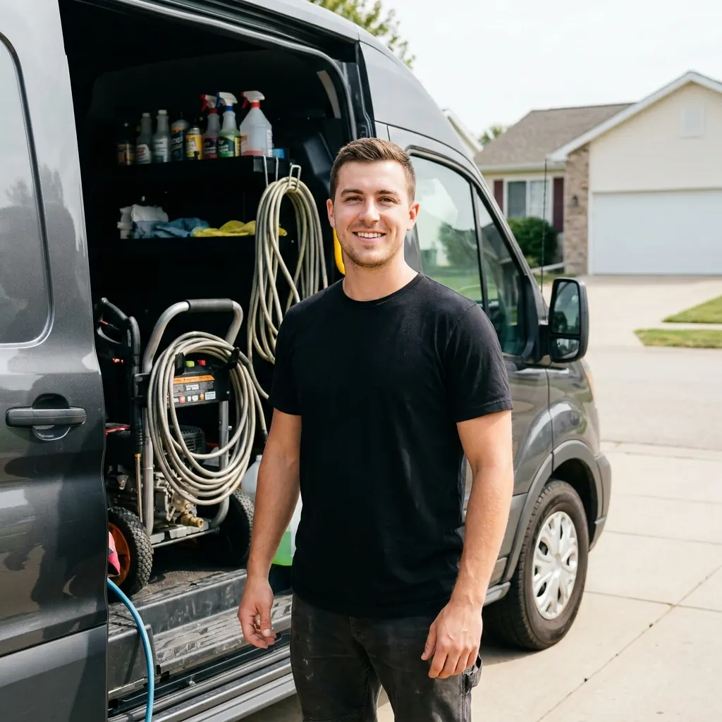 Mirror Finish's owner beside his detailing van