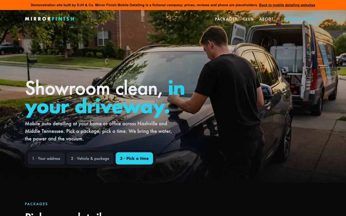 Screenshot of the Mobile Detailing example site