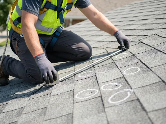 Hail damage marked on a roof