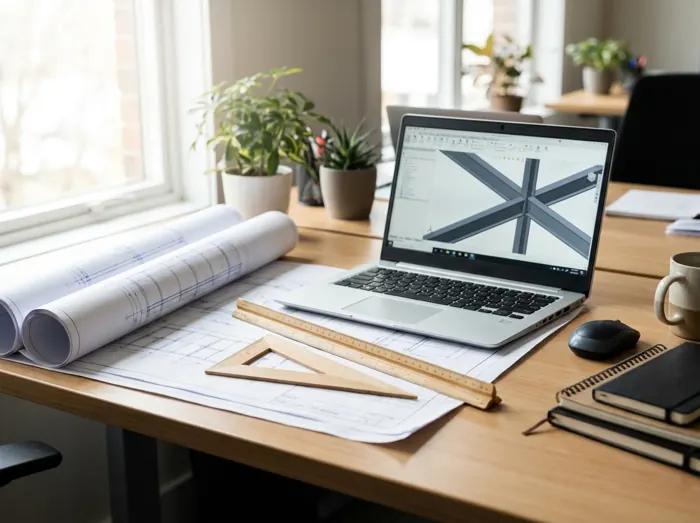 Structural drawings on a desk