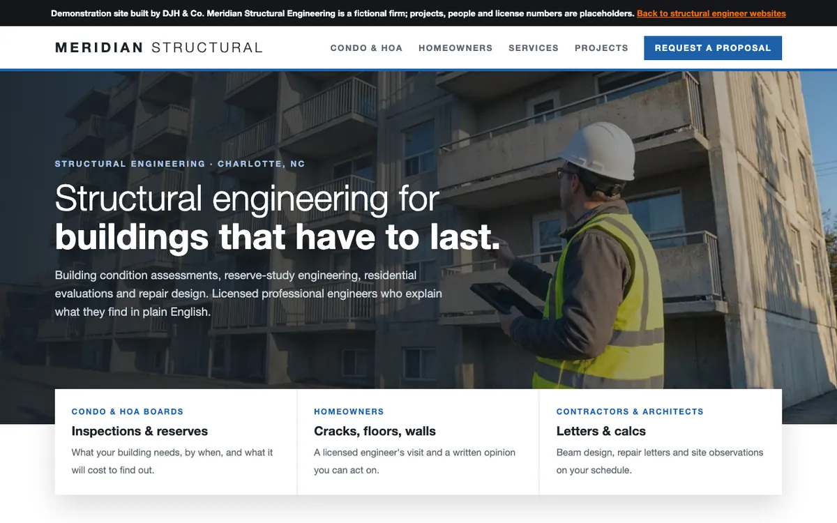 Screenshot of the Structural Engineers example site