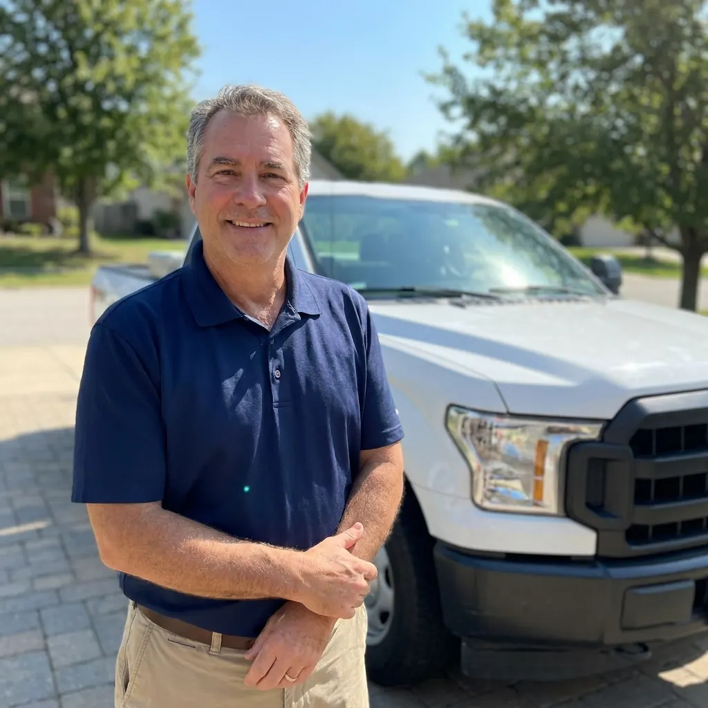 Keystone's lead inspector beside the company truck