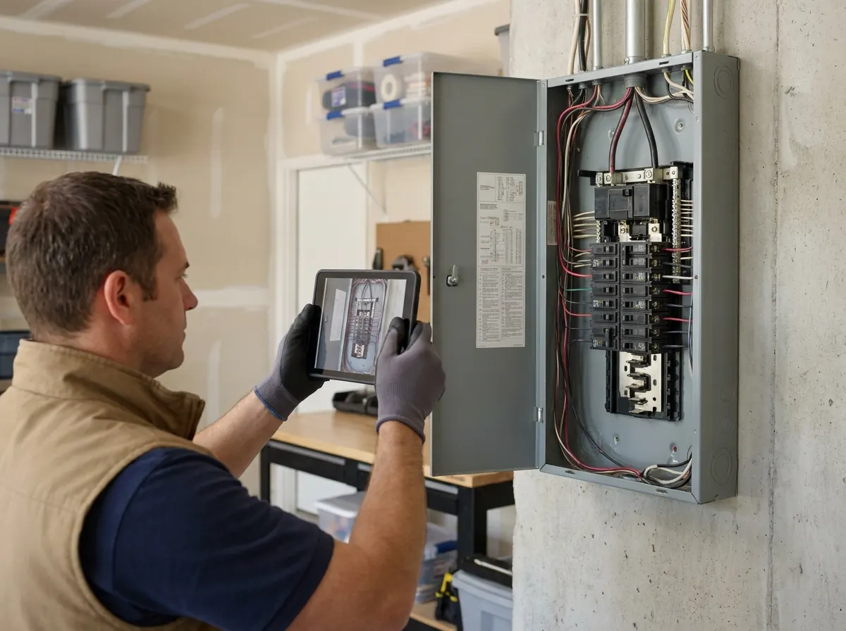 Inspector documenting an electrical panel